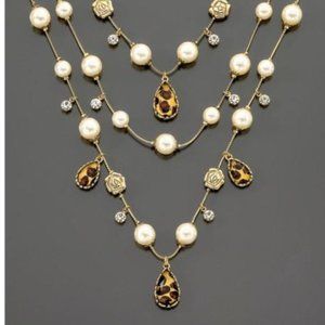 Betsey Johnson Leopard & Pearl Illusion Necklace